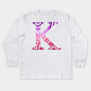 Mandala Letter Capital K Pink Kids Long Sleeve T-Shirt